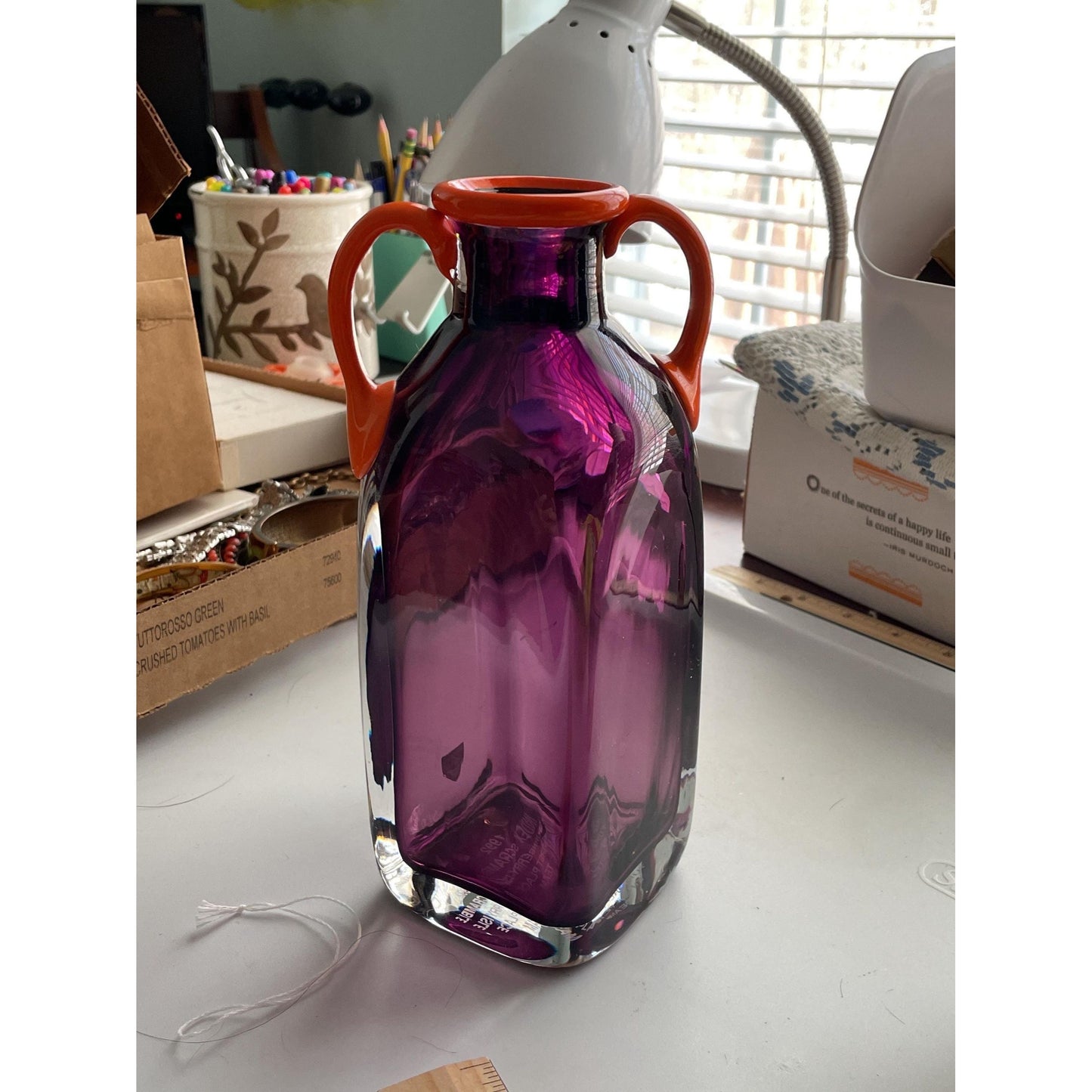 Orrefors Sweden Art Glass Vase by Erika Lagerbielke, Amethyst & Amber, Signed 1992 Scandinavian Design