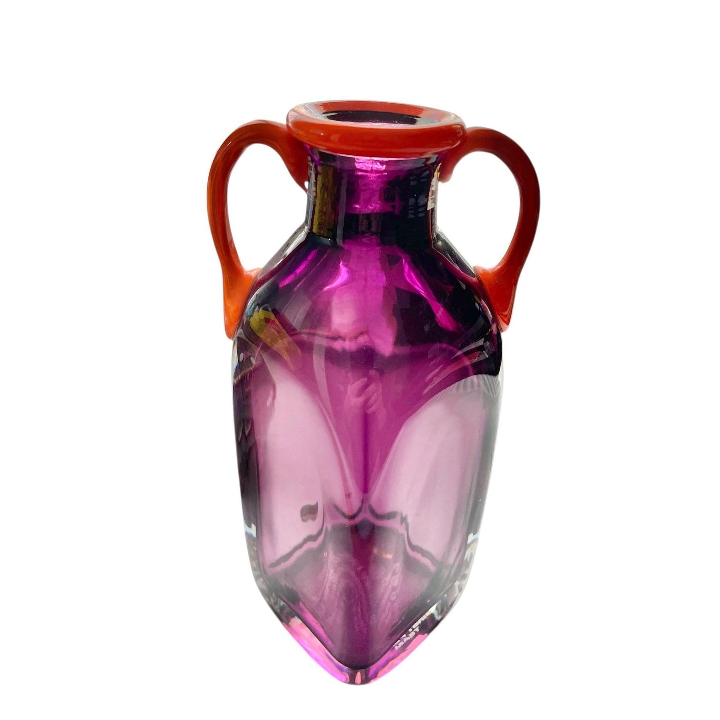 Orrefors Sweden Art Glass Vase by Erika Lagerbielke, Amethyst & Amber, Signed 1992 Scandinavian Design