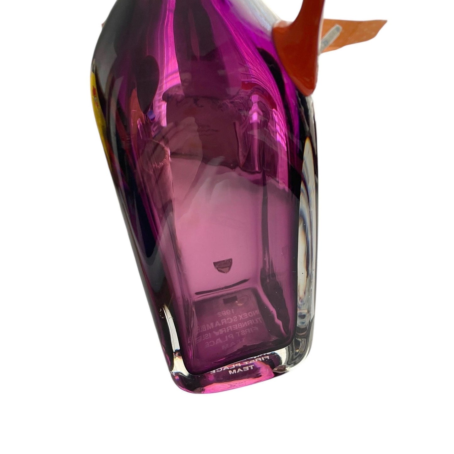 Orrefors Sweden Art Glass Vase by Erika Lagerbielke, Amethyst & Amber, Signed 1992 Scandinavian Design