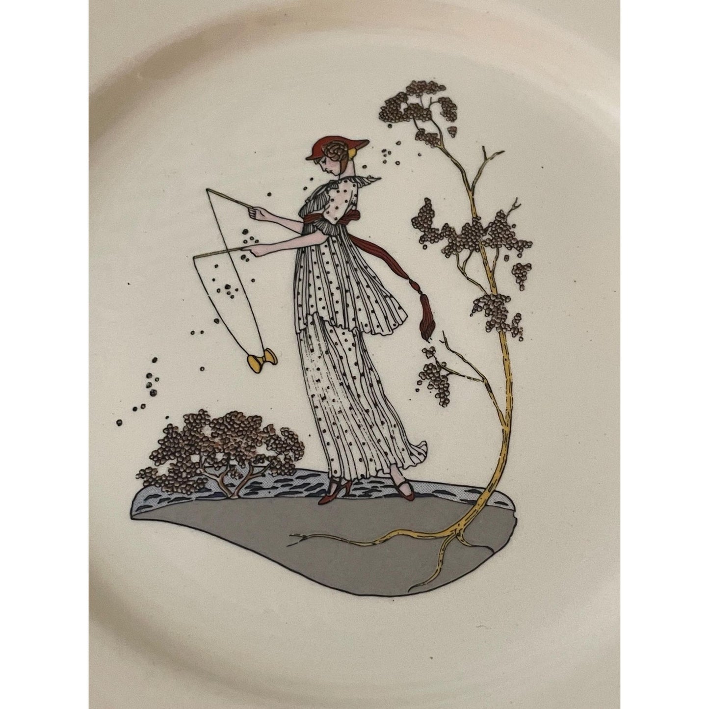 RARE Set of 5 JKW Bavaria Western Germany art deco women plates - wall plates, decorative plates, collectible plates