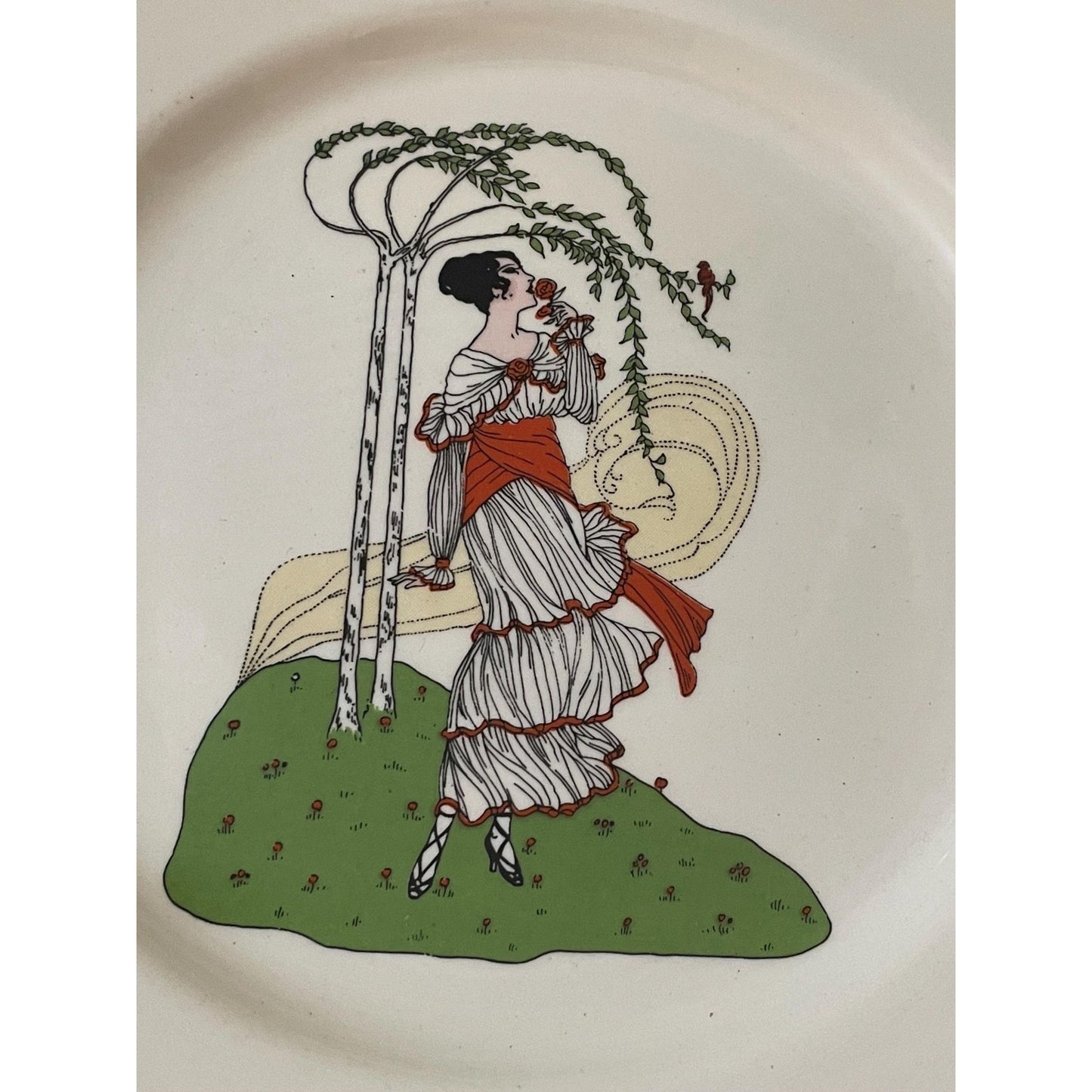 RARE Set of 5 JKW Bavaria Western Germany art deco women plates - wall plates, decorative plates, collectible plates