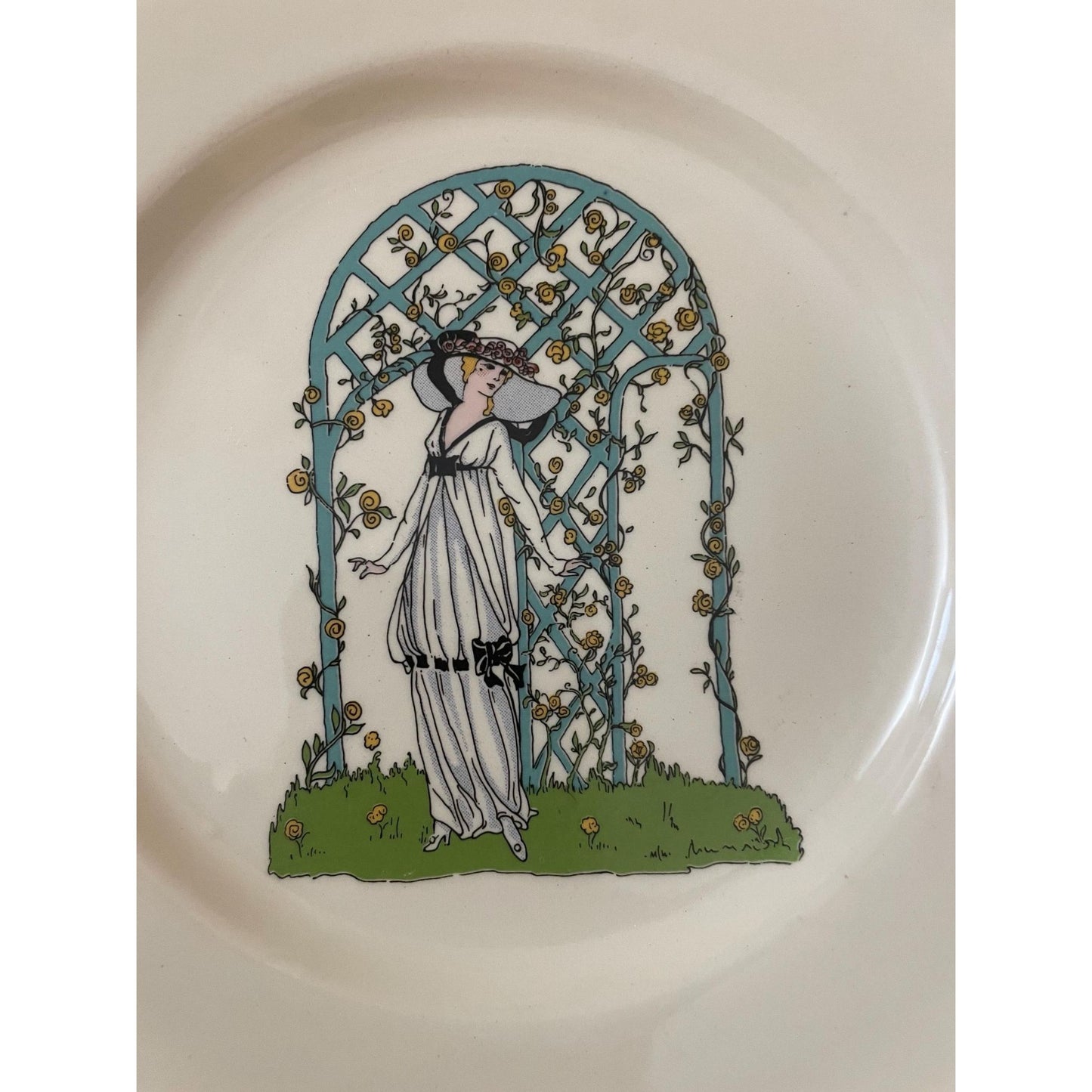 RARE Set of 5 JKW Bavaria Western Germany art deco women plates - wall plates, decorative plates, collectible plates