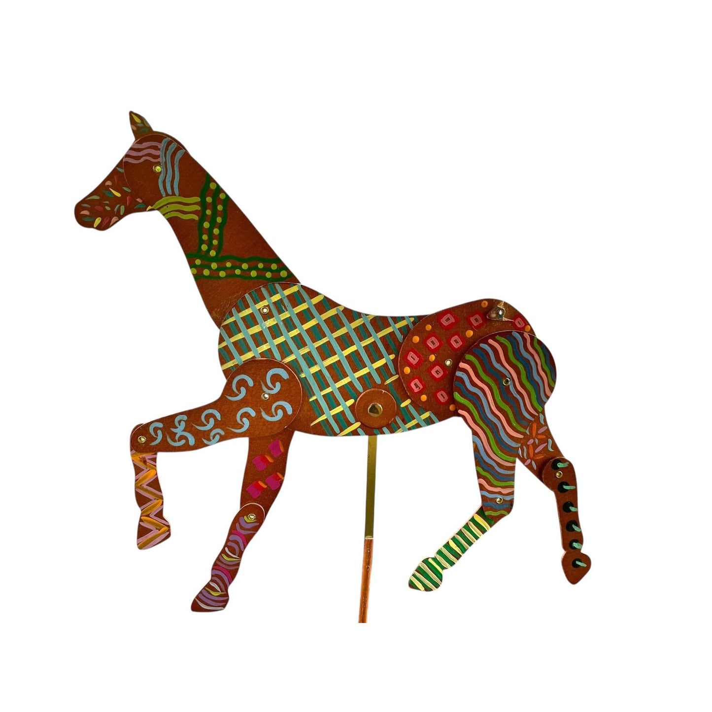 Vintage Hand Painted Horse Sculpture on Metal Stand | 15” Tall Folk Art Horse | Whimsical Boho Statement Home Decor