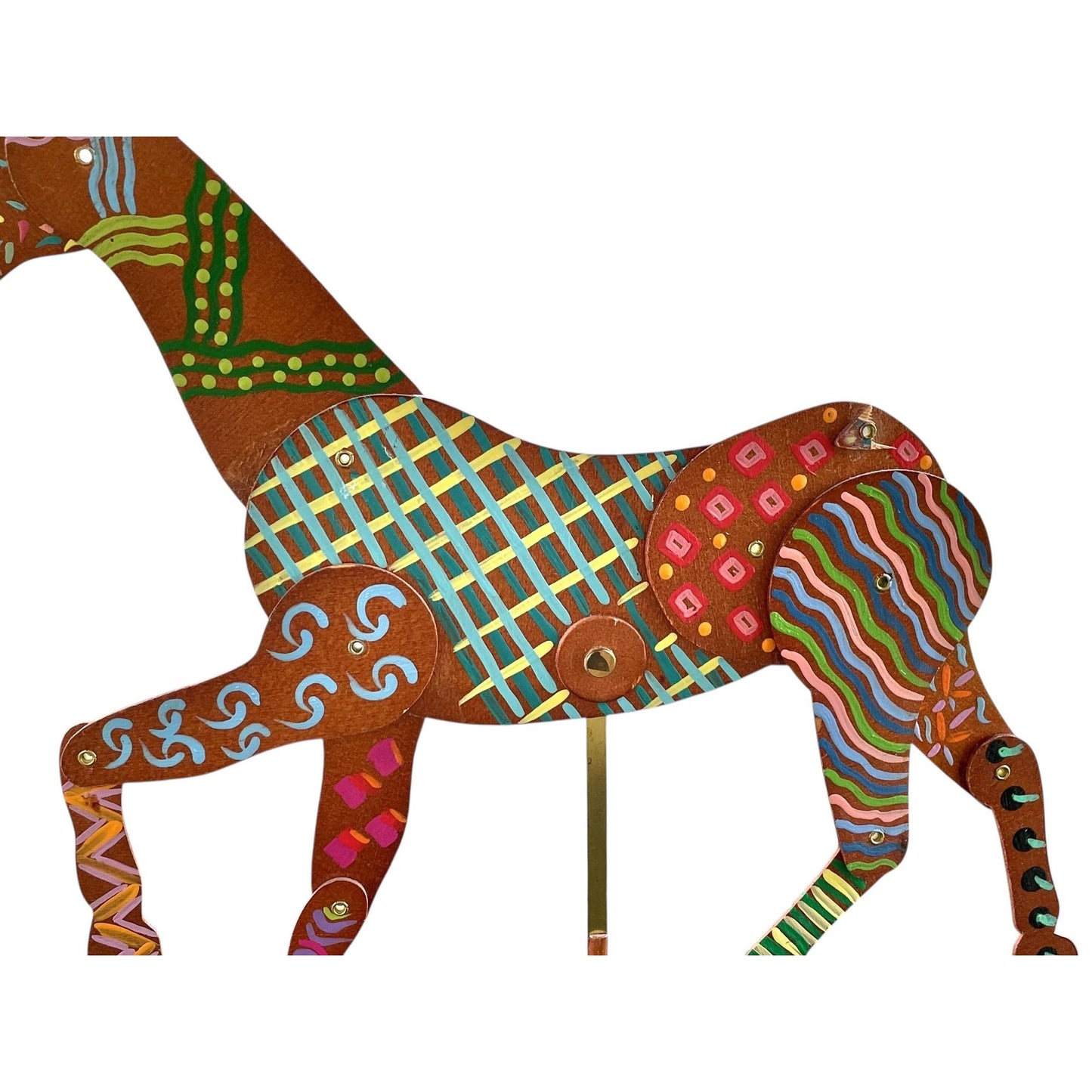 Vintage Hand Painted Horse Sculpture on Metal Stand | 15” Tall Folk Art Horse | Whimsical Boho Statement Home Decor