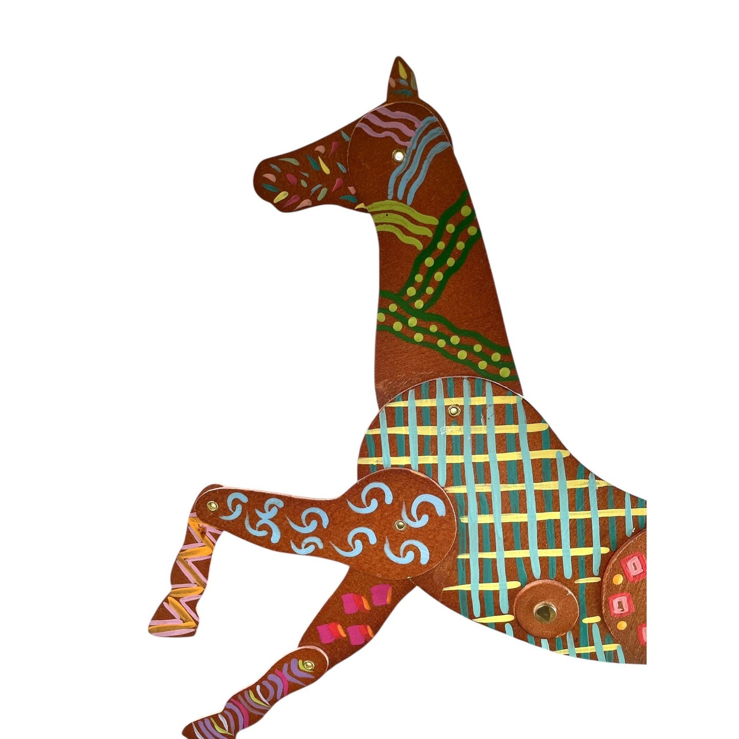 Vintage Hand Painted Horse Sculpture on Metal Stand | 15” Tall Folk Art Horse | Whimsical Boho Statement Home Decor