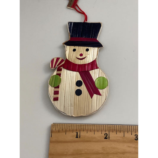 Vintage Bamboo Snowman Christmas Ornament – Handcrafted Rustic Holiday Décor